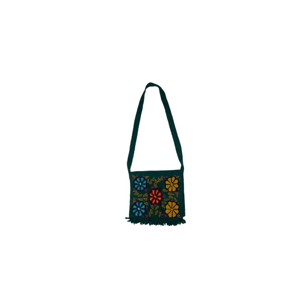 Vintage Handmade Green Boho Embroidered Floral Crossbody Bag